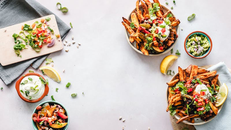 Healthy balanced diet with vegetables and proteins